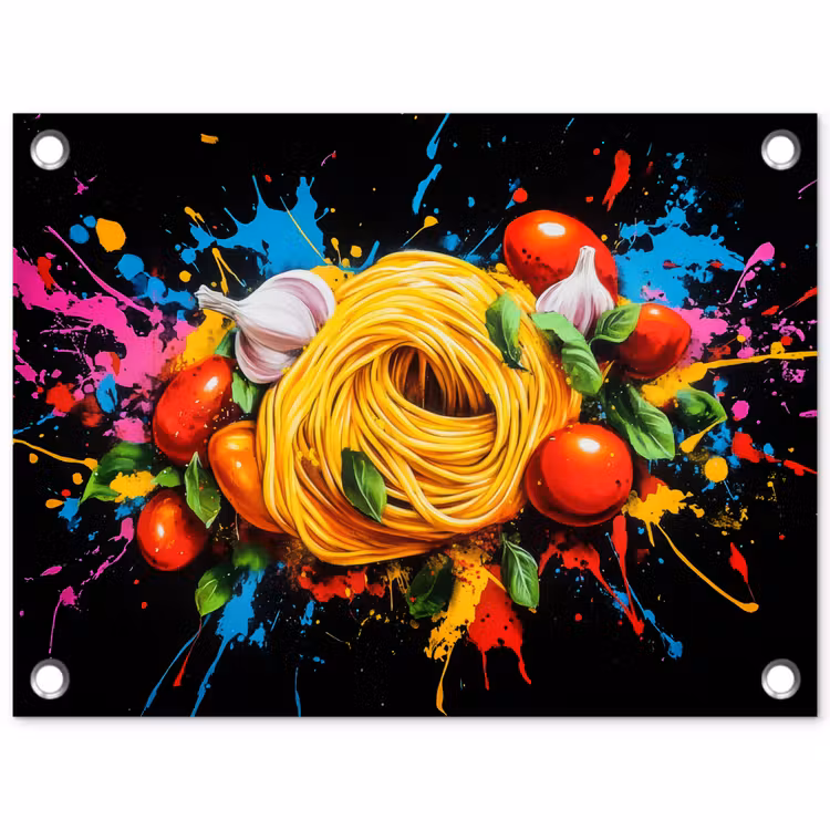 Tuinposter - Spaghetti - Graffiti - Verf - Kleurrijk - Eten - Modern — 1