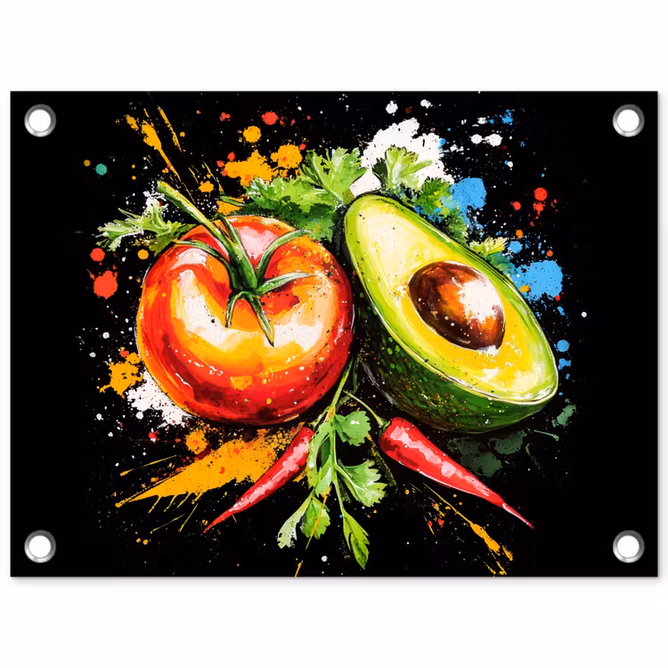 Tuinposter - Tomaat - Avocado - Peper - Graffiti - Verf - Modern — 1