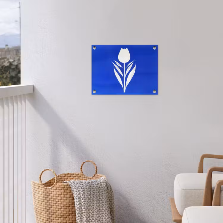 Tuinposter - Tulp - Minimalistisch - Bladeren - Wit — 3