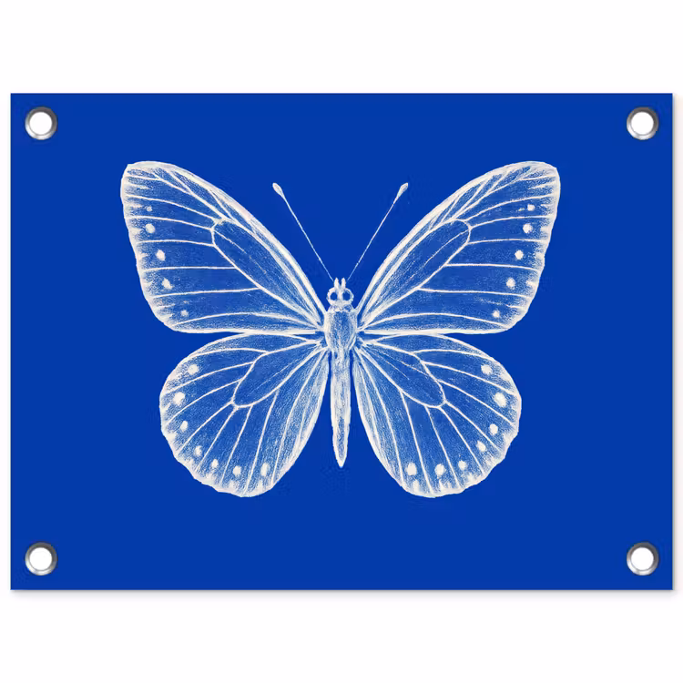 Tuinposter - Vlinder - Wit - Getekend - Stippen — 1