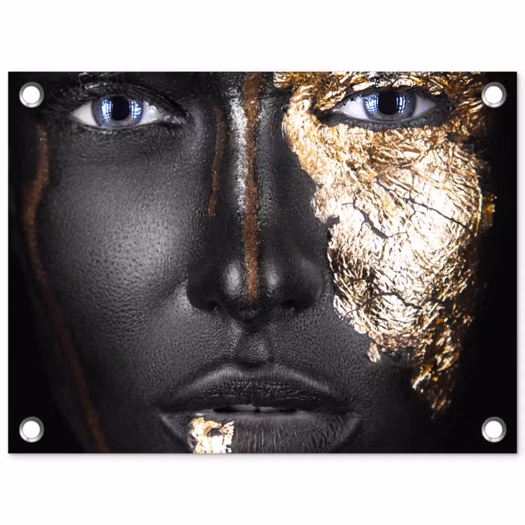 Tuinposter - Vrouw - Bladgoud - Zwart - Goud - Luxe — 1