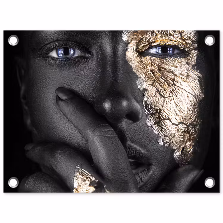 Tuinposter - Vrouw - Goud - Zwart - Schmink - Luxe — 1