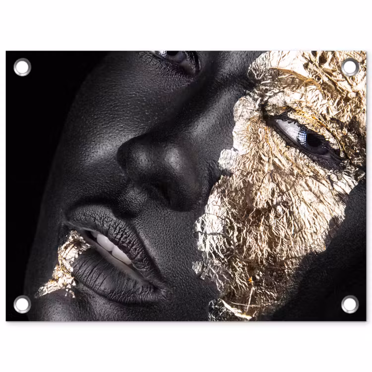Tuinposter - Vrouw - Goud - Zwart - Verf - Luxe — 1