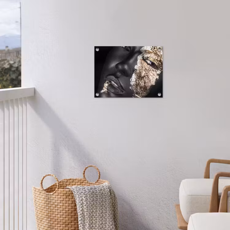 Tuinposter - Vrouw - Goud - Zwart - Verf - Luxe — 3
