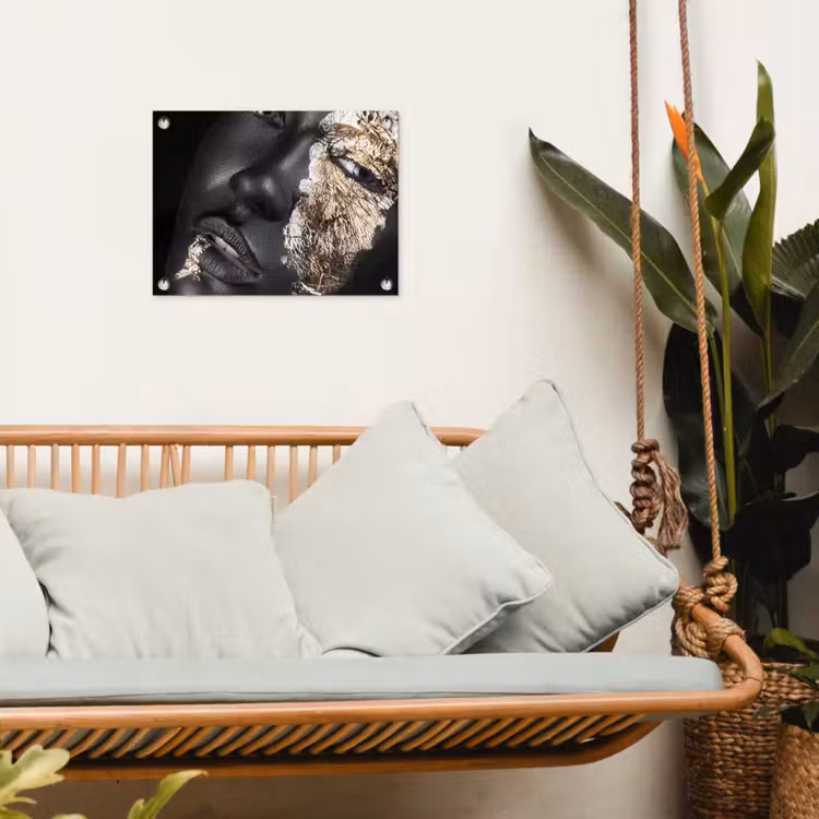 Tuinposter - Vrouw - Goud - Zwart - Verf - Luxe — 5