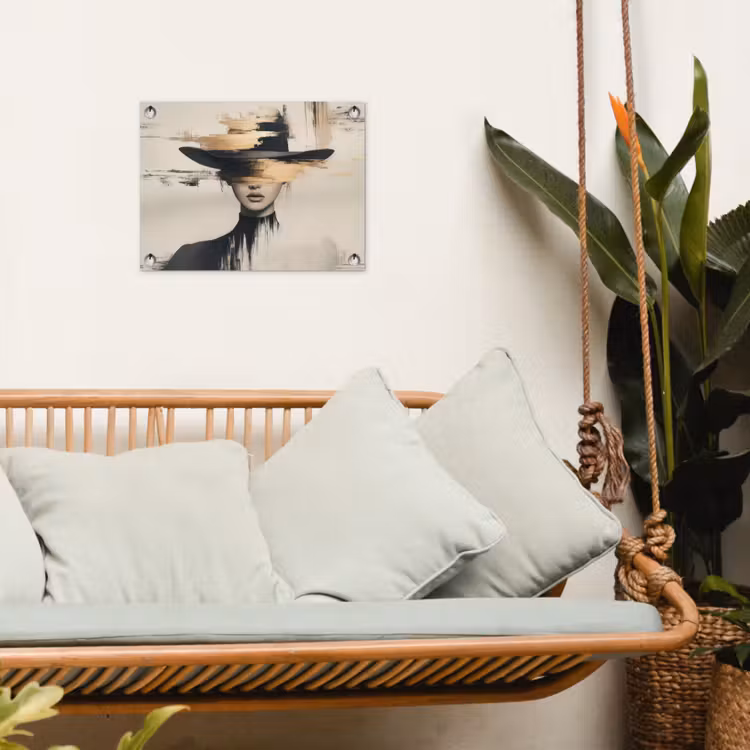 Tuinposter - Vrouw - Hoed - Verf — 5