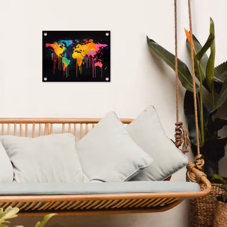 Tuinposter - Wereldkaart - Verf - Kleurrijk - Graffiti - Wereld — 5
