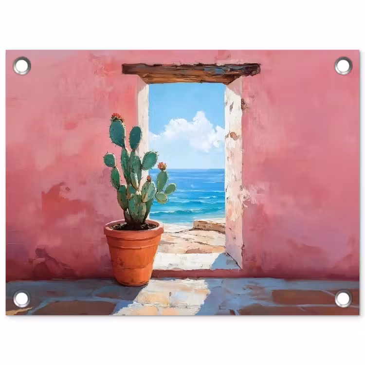 Tuinposter - Zee - Roze - Cactus — 1
