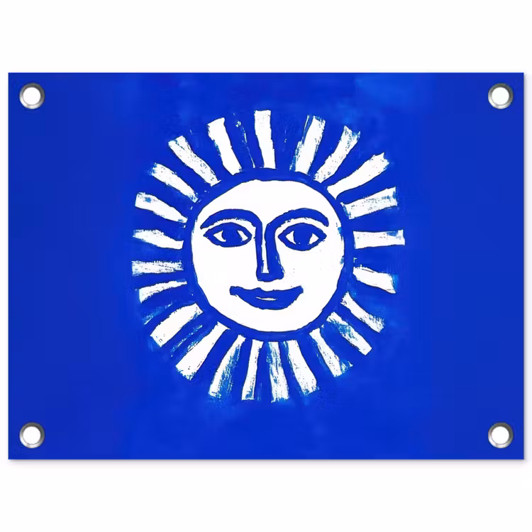 Tuinposter - Zon - Gezicht - Penseelstructuur - Blauw — 1