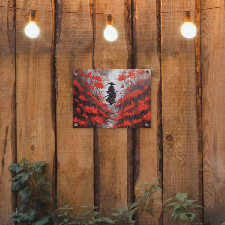 Tuinposter - Rode bloemen - mistig - Man — 2