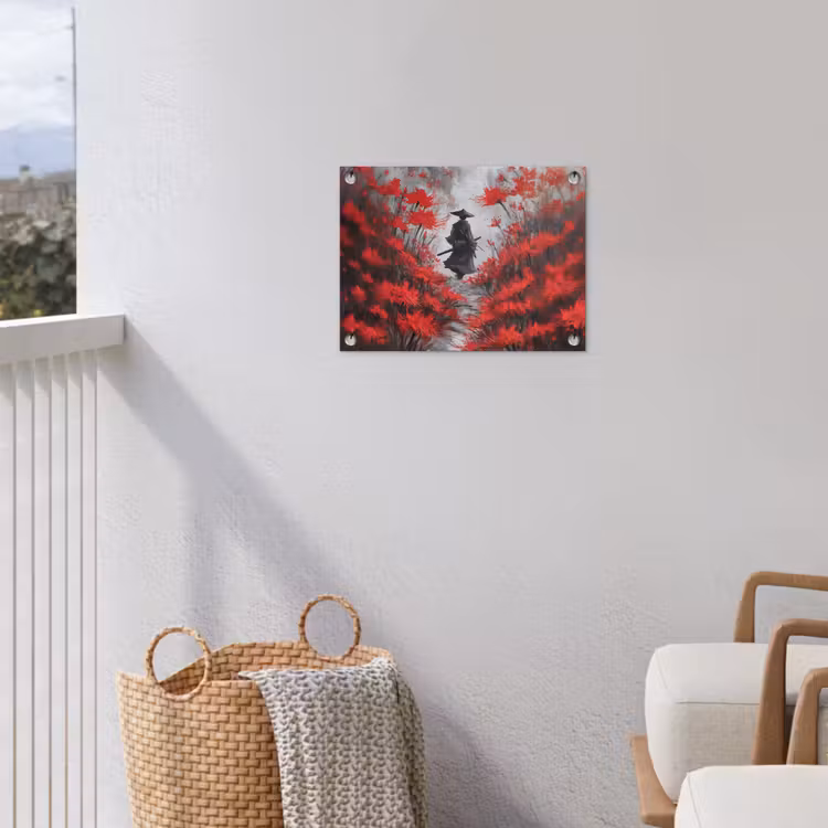 Tuinposter - Rode bloemen - mistig - Man — 3