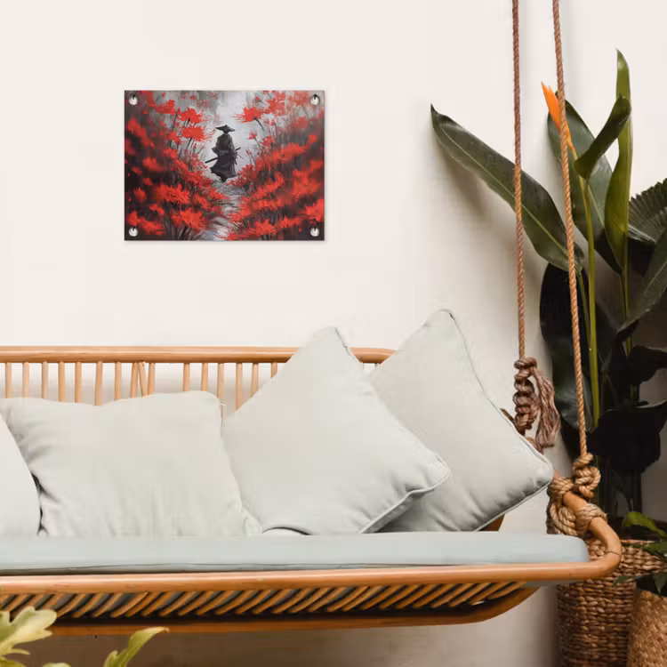 Tuinposter - Rode bloemen - mistig - Man — 5