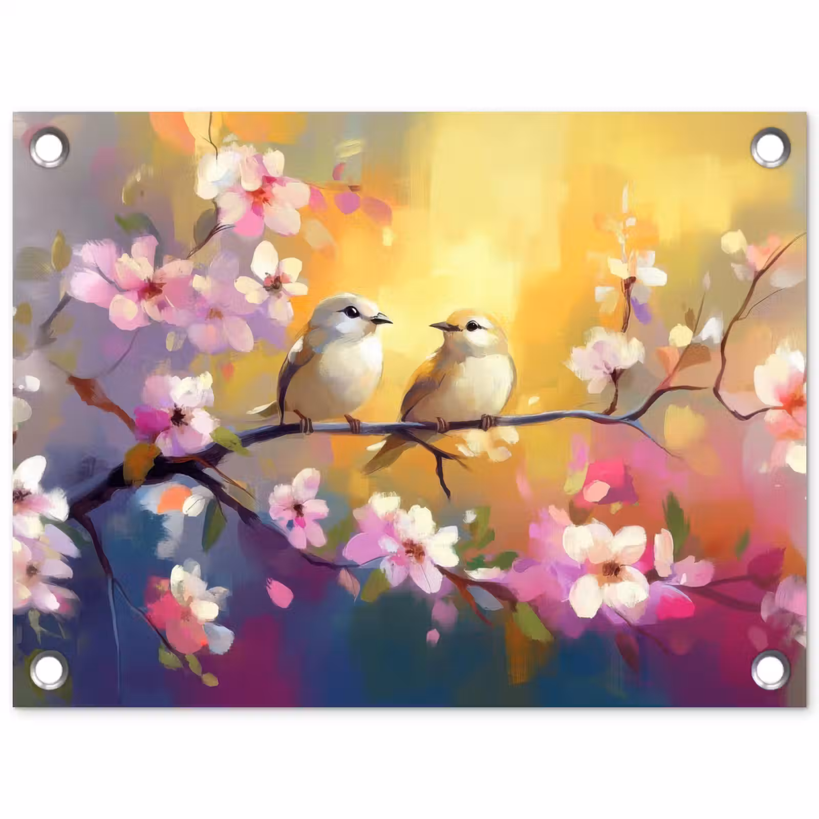 Tuinposter - Vogels - Bloemen - Roze — 1