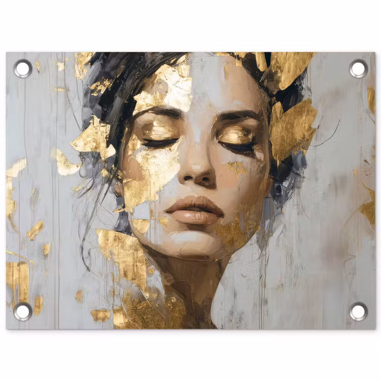 Tuinposter - Sierlijk - Vrouw - Goud - Ogen — 1