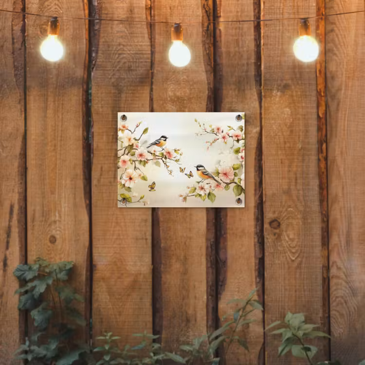 Tuinposter - Takken - Bloemen - Vogeltjes - Roze — 2