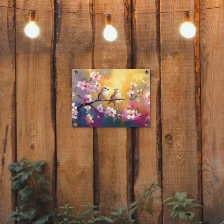 Tuinposter - Vogels - Bloemen - Roze — 2