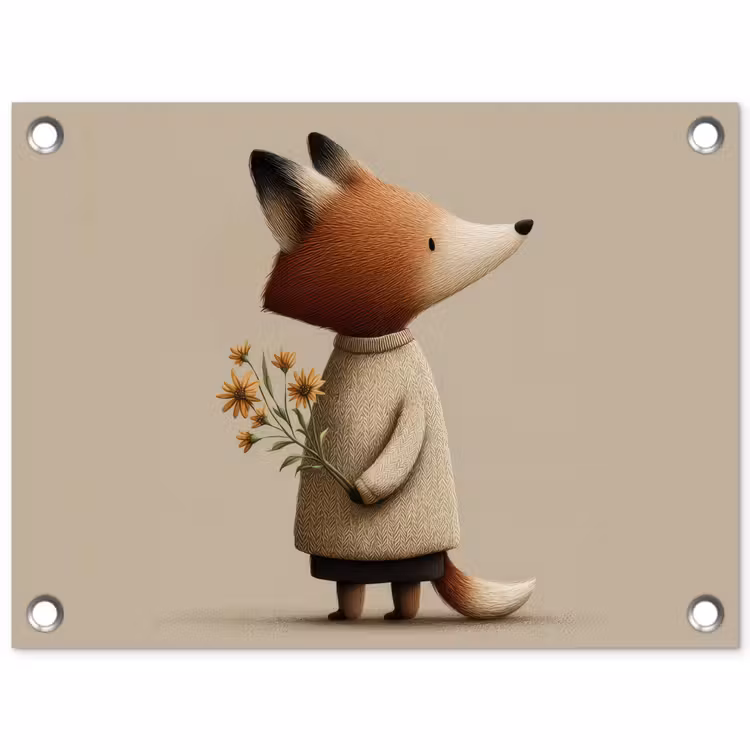 Tuinposter - Vos - Gele bloemen - Minimalistisch — 1