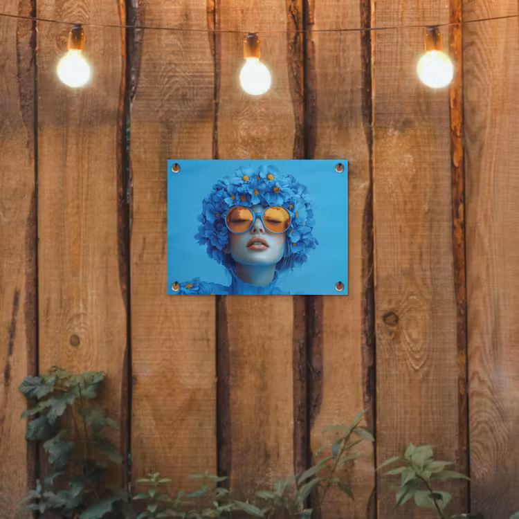 Tuinposter - Vrouw - Bloem - Blauw - Modern - Bril - Portret — 2