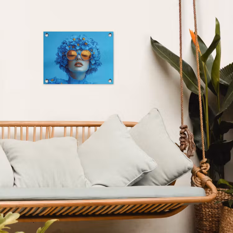Tuinposter - Vrouw - Bloem - Blauw - Modern - Bril - Portret — 5
