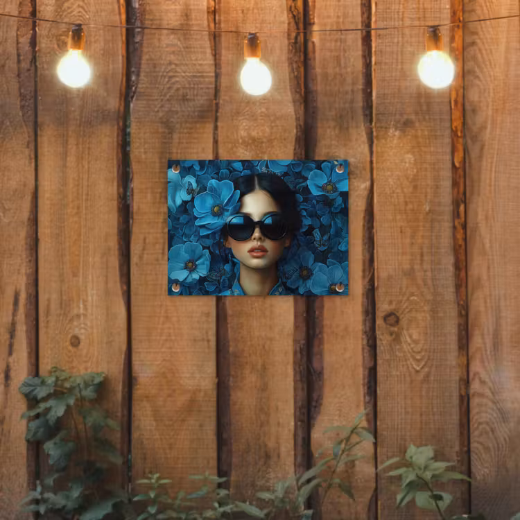 Tuinposter - Vrouw - Bloemen - Blauw - Aesthetic - Luxe — 2