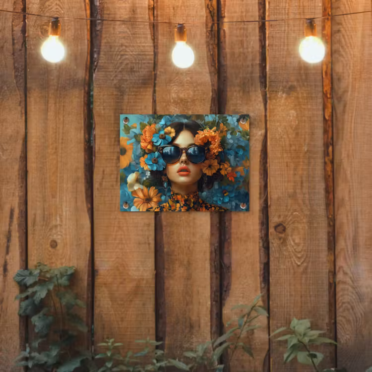 Tuinposter - Vrouw - Bloemen - Oranje - Blauw - Modern — 2