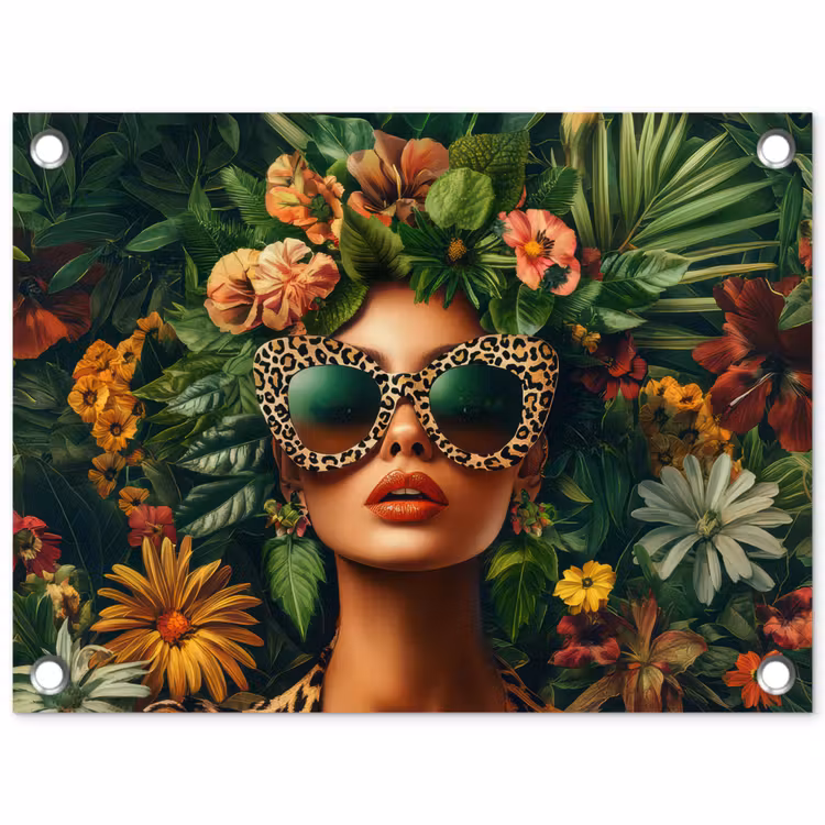 Tuinposter - Vrouw - Panterprint - Jungle - Natuur - Luxe — 1