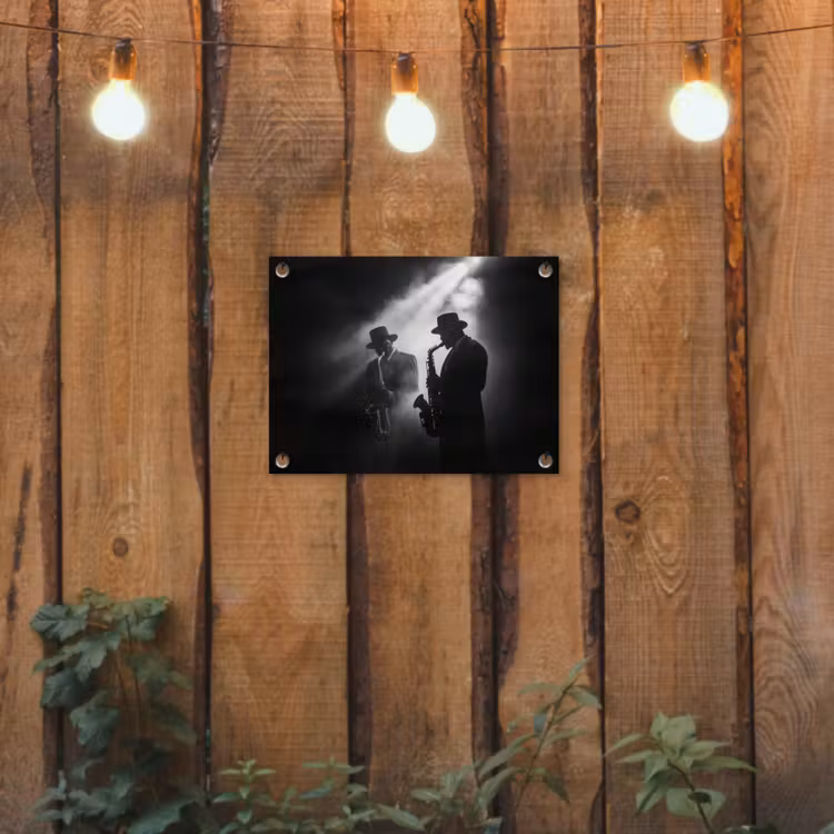 Tuinposter - Saxofonisten - Hoeden - Rook - Licht — 2