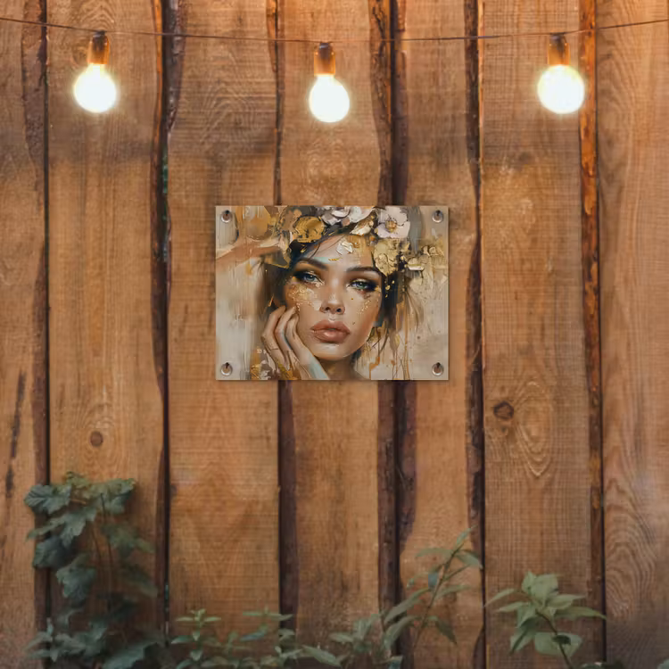 Tuinposter - Vrouw - Bloemen - Goud - Portret — 2