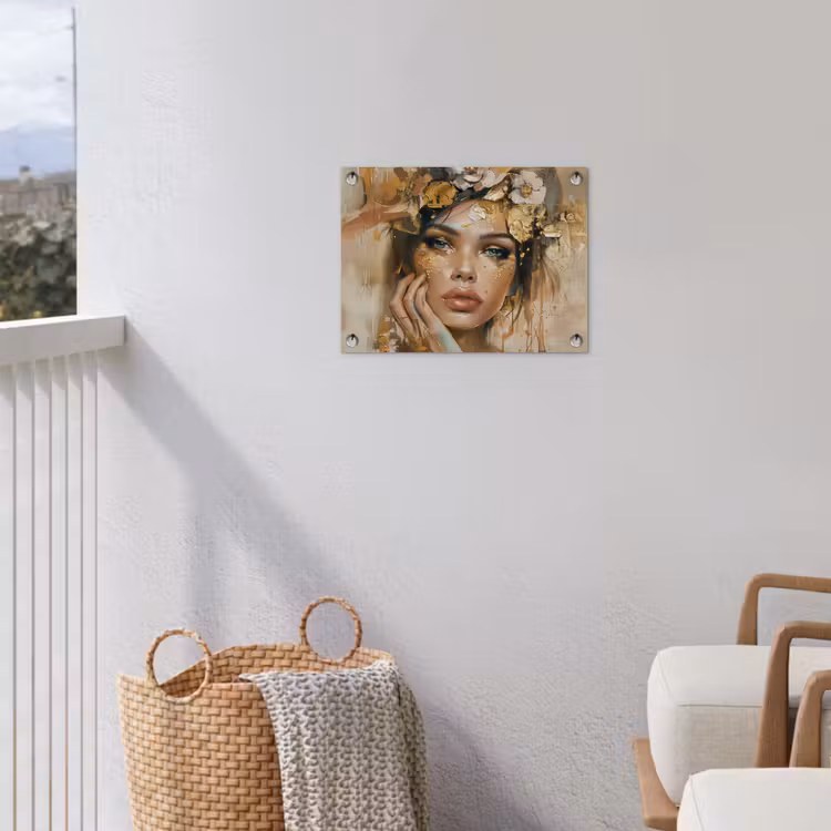 Tuinposter - Vrouw - Bloemen - Goud - Portret — 3