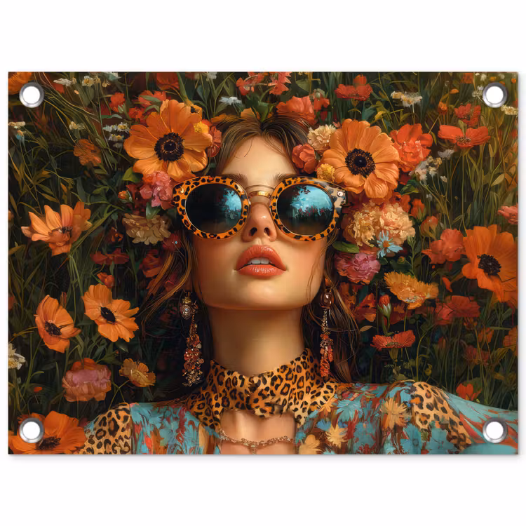 Tuinposter - Vrouwen - Bloemen - Modern - Bril - Abstract — 1
