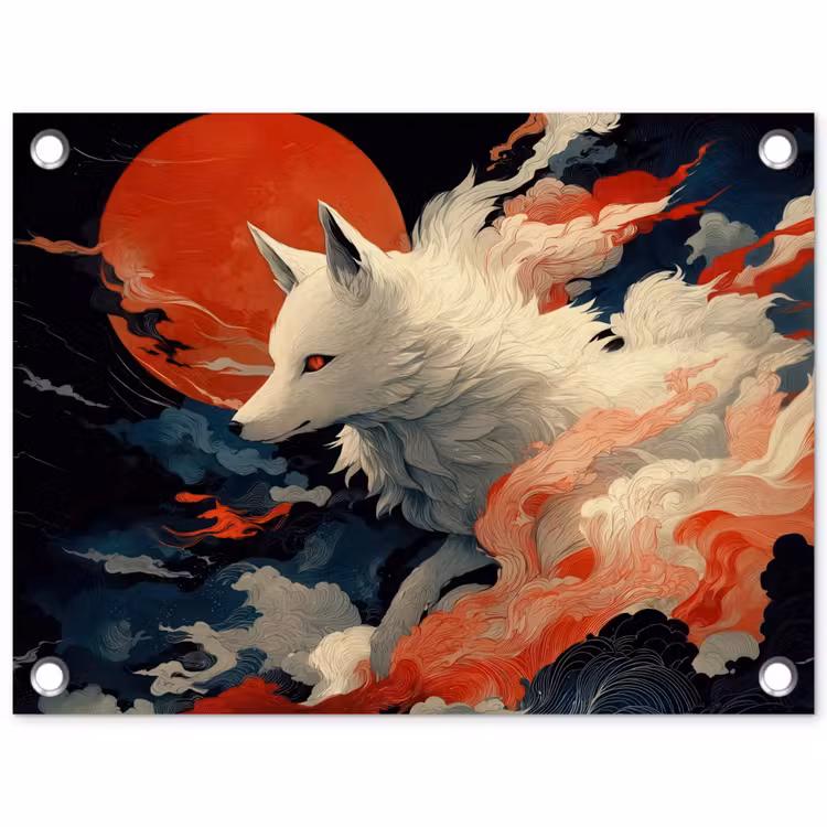 Tuinposter - Witte vos - wolken - maan — 1