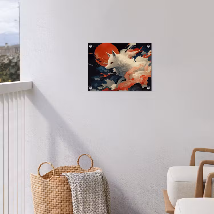 Tuinposter - Witte vos - wolken - maan — 3
