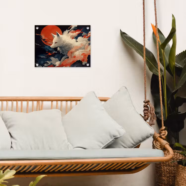 Tuinposter - Witte vos - wolken - maan — 5