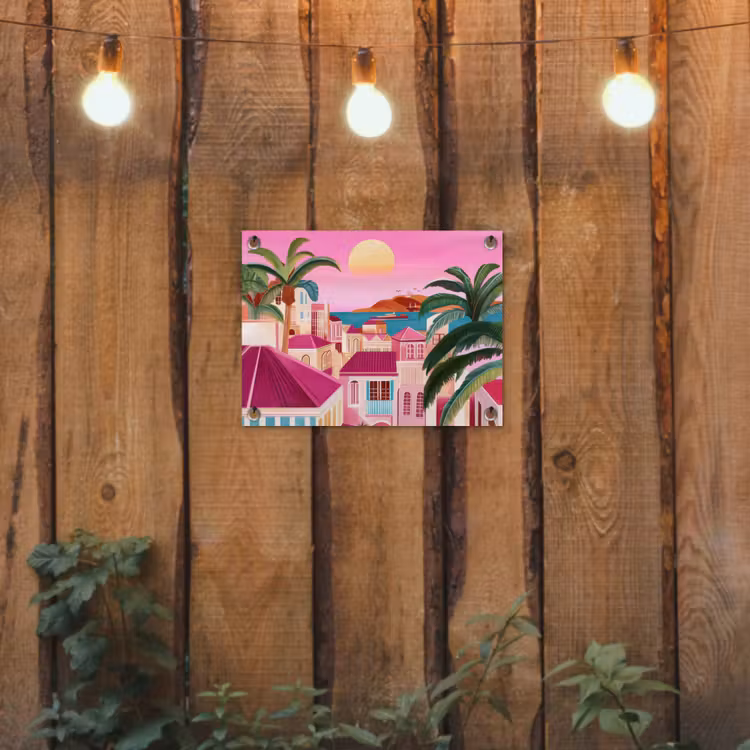 Tuinposter - Stad - Roze - Palmbomen — 2