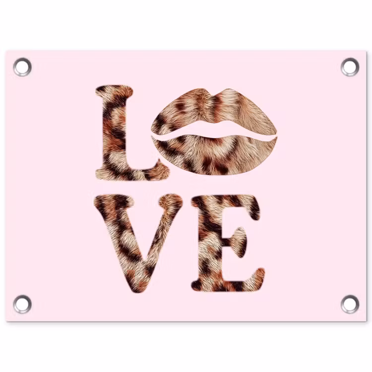 Tuinposter - Tekst - Love - Pantervacht - Lichtroze — 1