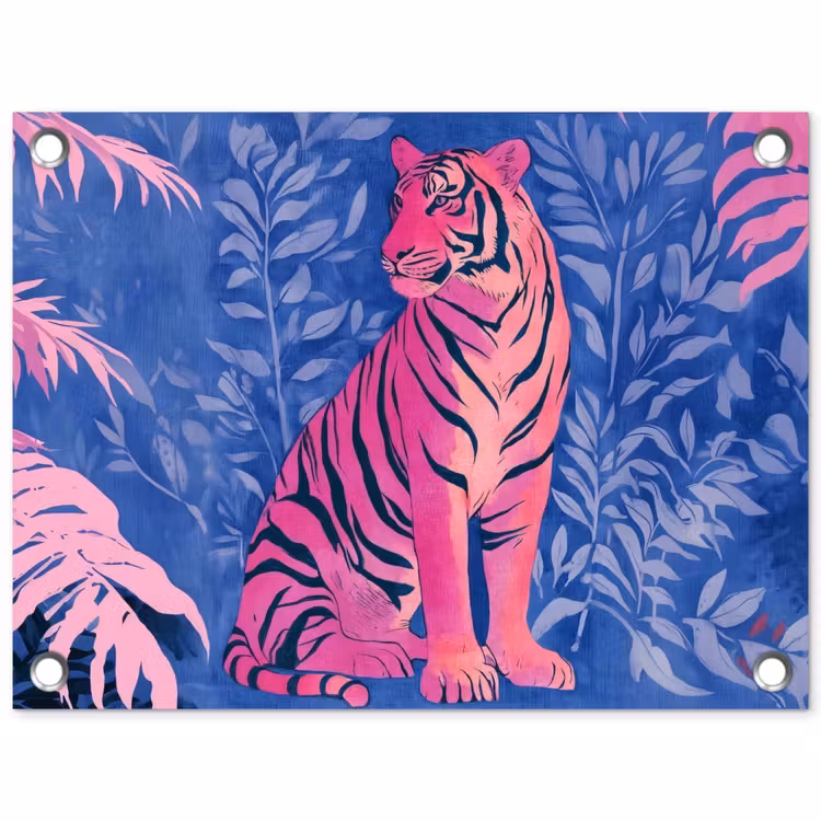 Tuinposter - Tijger - Roze - Bladeren - Jungle — 1