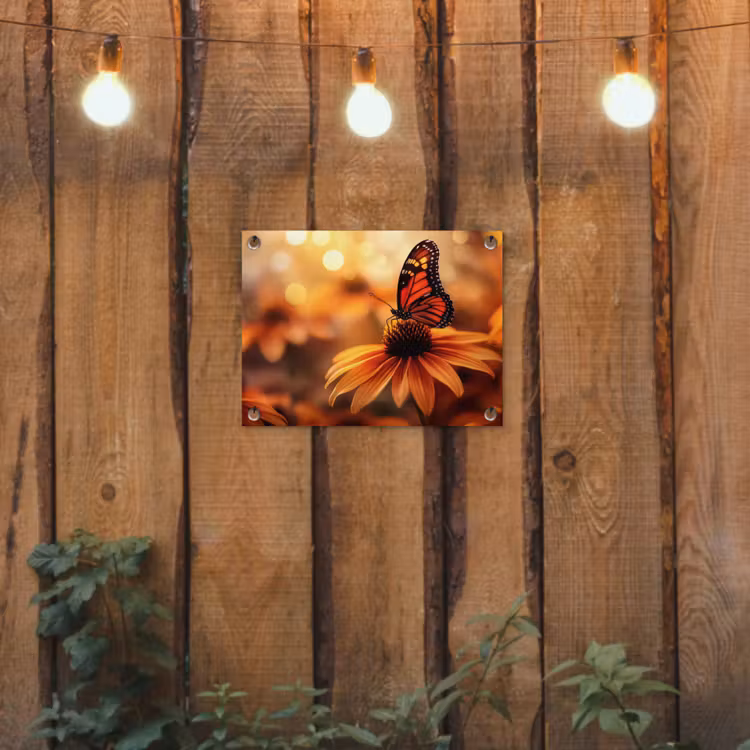 Tuinposter - Vlinder - Bloemen - Oranje — 2