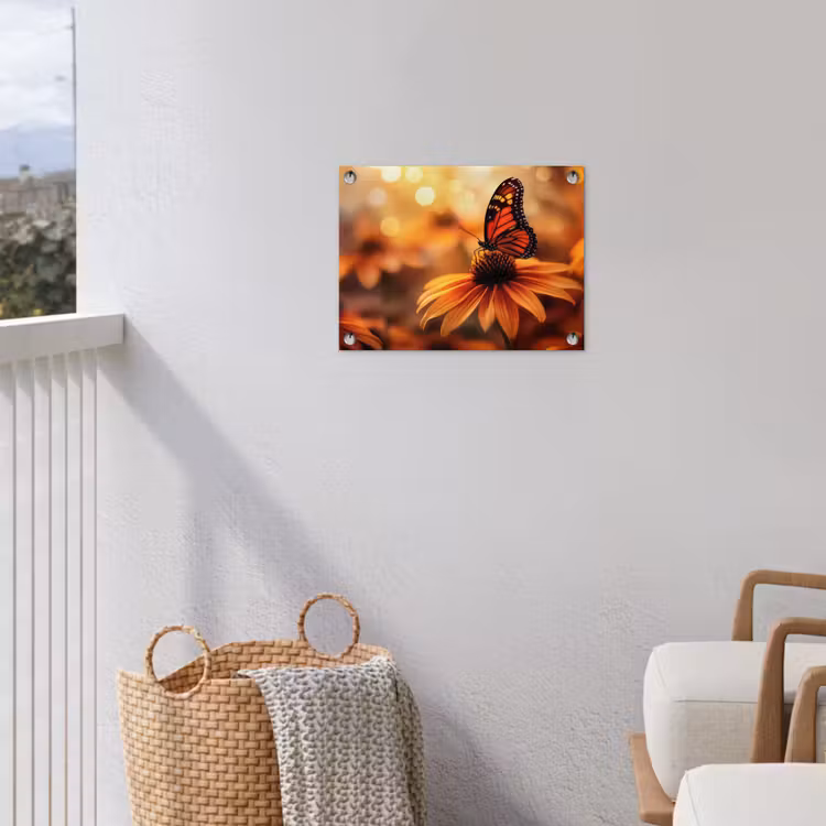 Tuinposter - Vlinder - Bloemen - Oranje — 3