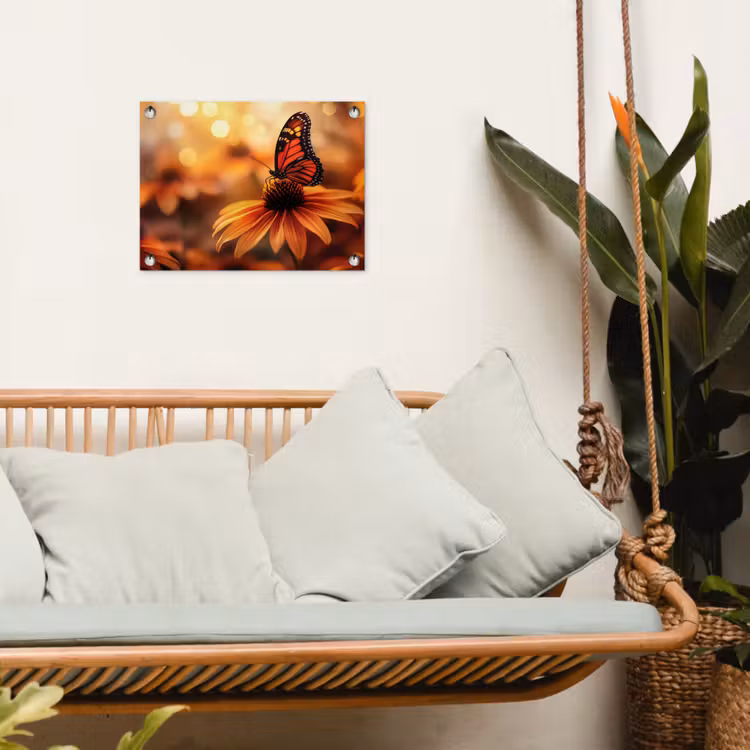 Tuinposter - Vlinder - Bloemen - Oranje — 5
