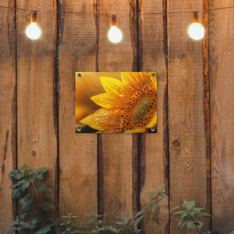 Tuinposter - Zonnebloem - Dauwdruppels - Geel - Zonlicht — 2
