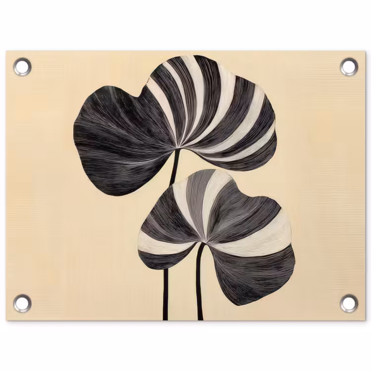 Tuinposter - Zwart - Bladeren - Strepen - Minimalistisch — 1