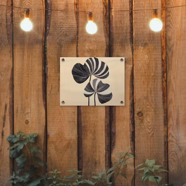 Tuinposter - Zwart - Bladeren - Strepen - Minimalistisch — 2