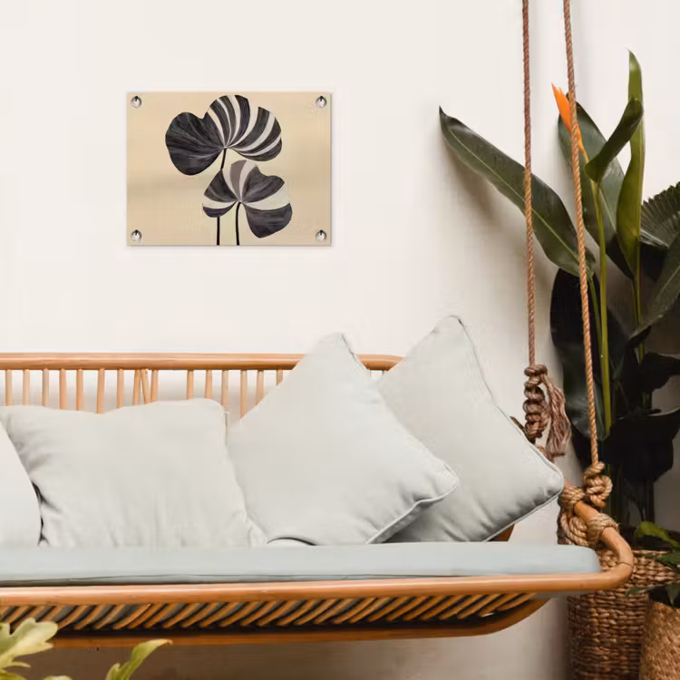 Tuinposter - Zwart - Bladeren - Strepen - Minimalistisch — 5