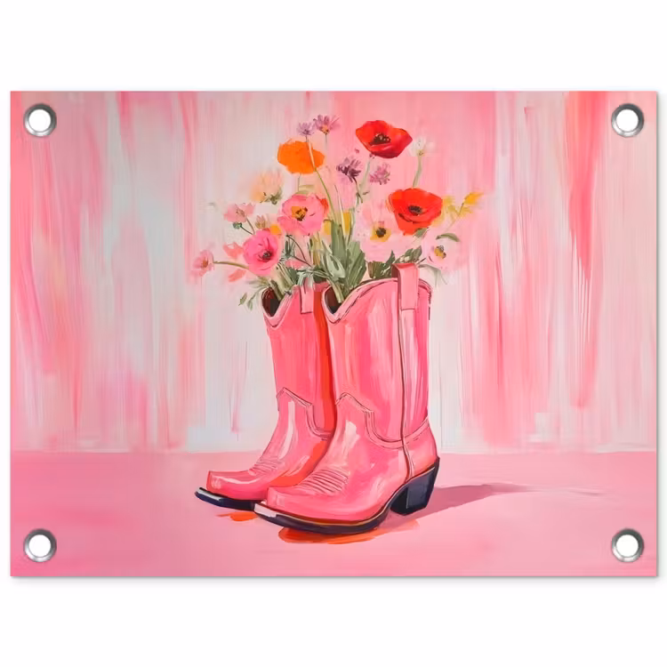 Tuinposter - Roze - Bloemen - Cowboy — 1