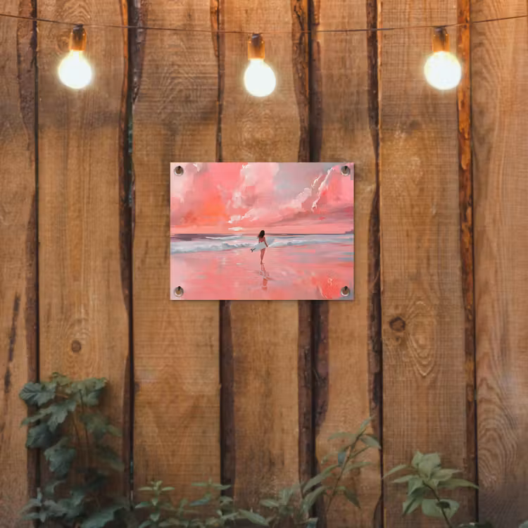 Tuinposter - Roze - Surfen - Zee — 2