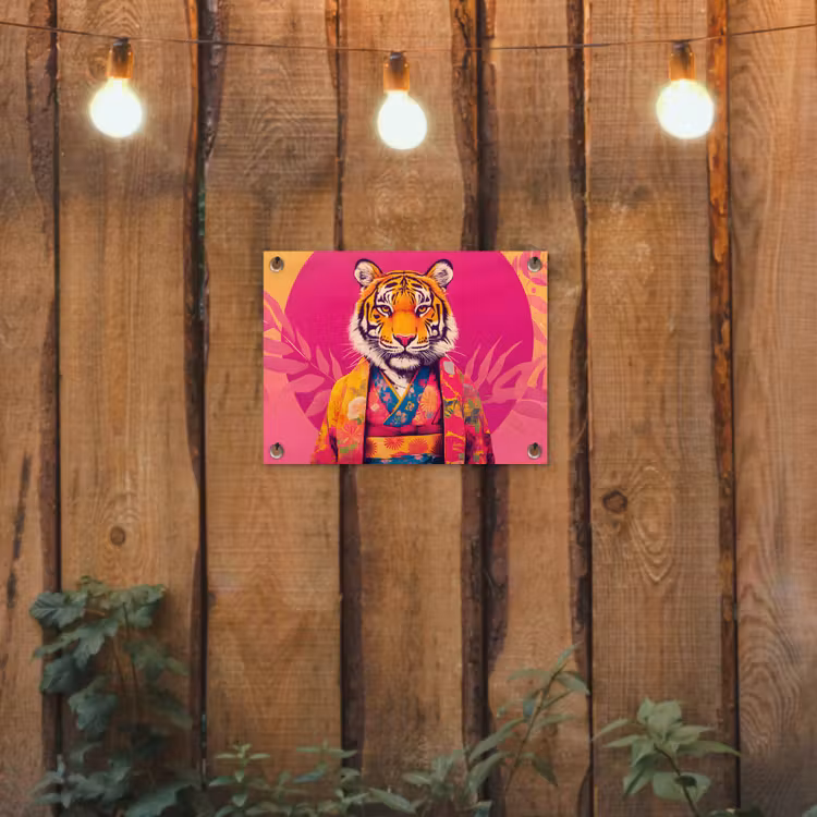 Tuinposter - Tijger - Kimono - Planten - Roze — 2