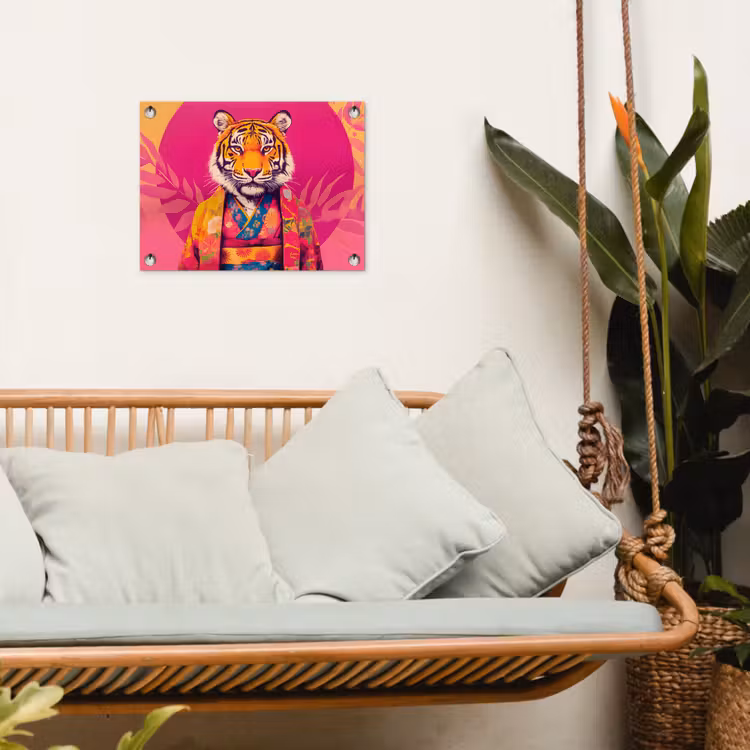 Tuinposter - Tijger - Kimono - Planten - Roze — 5