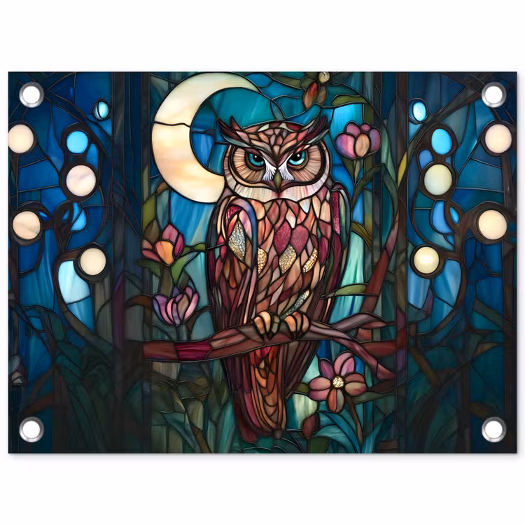 Tuinposter - Uil - Mozaïek - Maan - Nacht — 1
