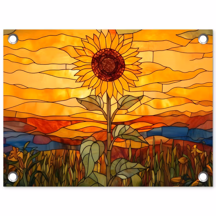 Tuinposter - Zonnebloem - Mozaïek - Zonsondergang - Geel — 1