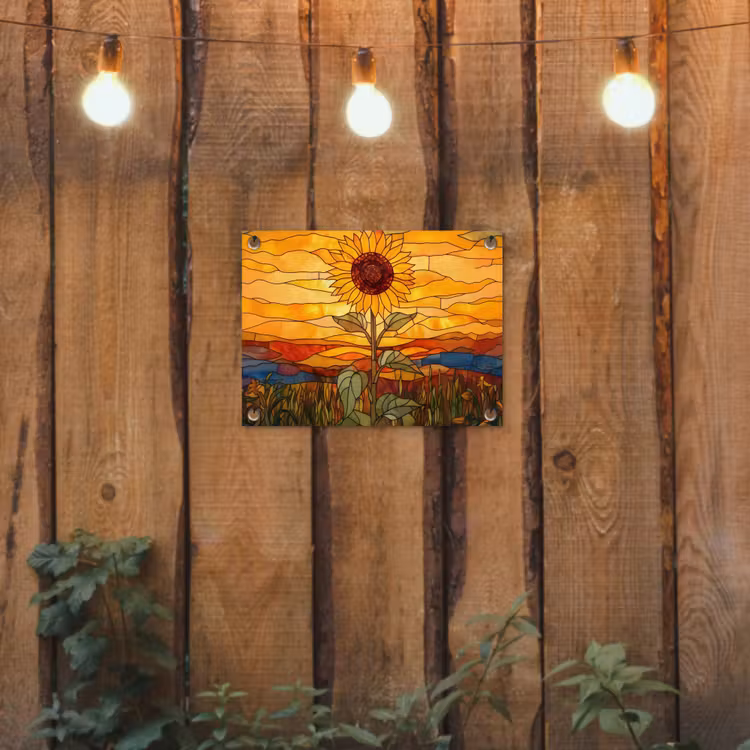 Tuinposter - Zonnebloem - Mozaïek - Zonsondergang - Geel — 2